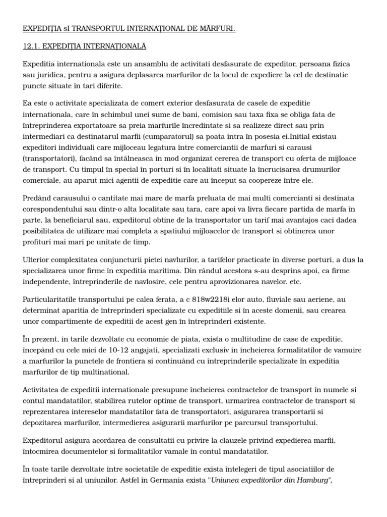 Expediţia Si Transportul Internaţional De Mărfuri