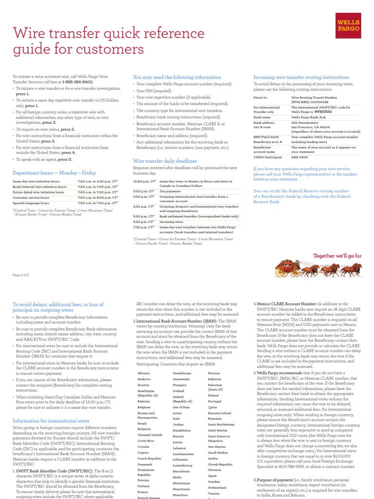 Wells Fargo Wiring Instructions Wire Transfer Remittance