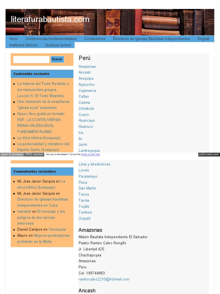 Directorio y Direcciones de Iglesias Bautistas