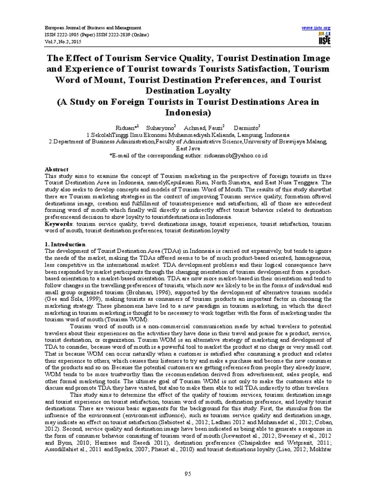The Effect of Tourism Service Quality, Tourist Destination Image and ...