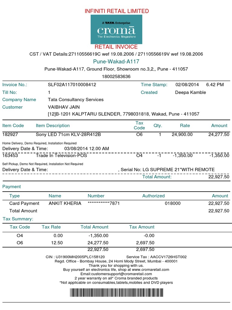 TV bill format Invoice Computing Free 30day Trial Scribd