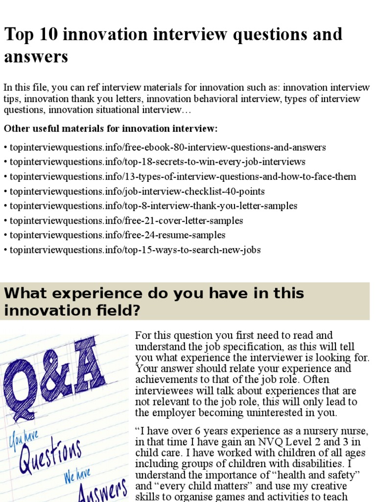 Top Innovation Interview Questions & Tips | PDF | Interview | Job Interview
