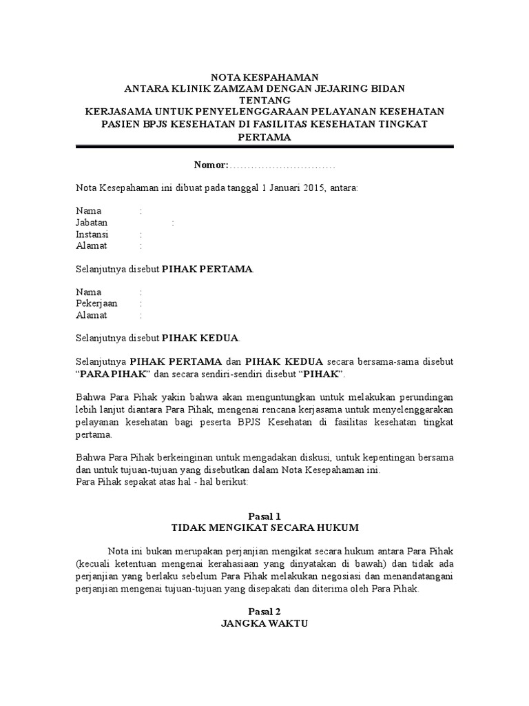 Mou Klinik Dengan Bidan Jejaring Pdf