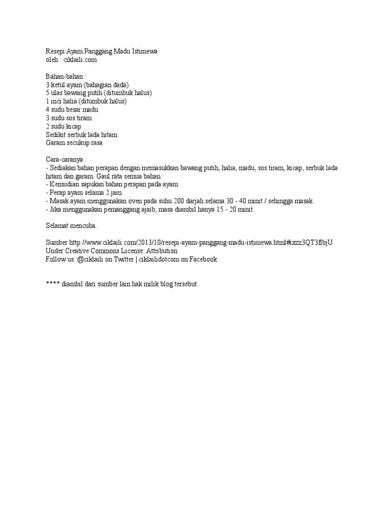 Resepi Ayam Panggang Madu Istimewa  PDF