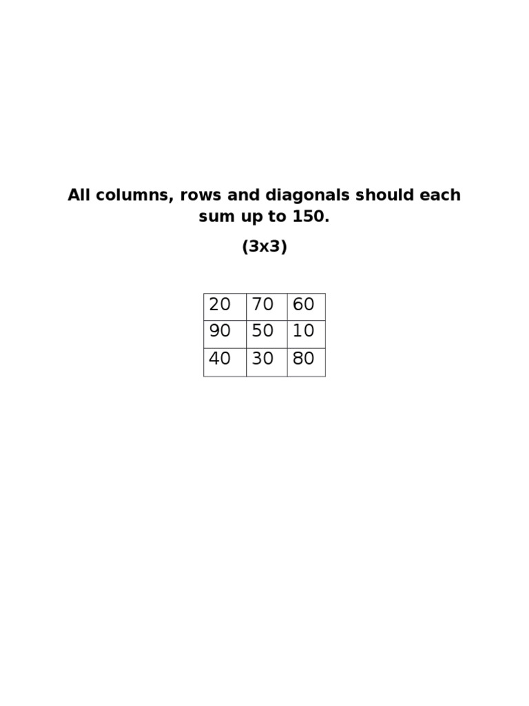 3x3 Magic Square with Sum 150 | PDF