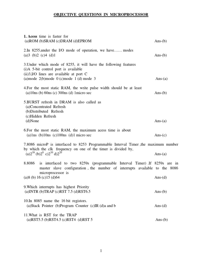 Objective Questions in Microprocessor | PDF | Central Processing Unit ...