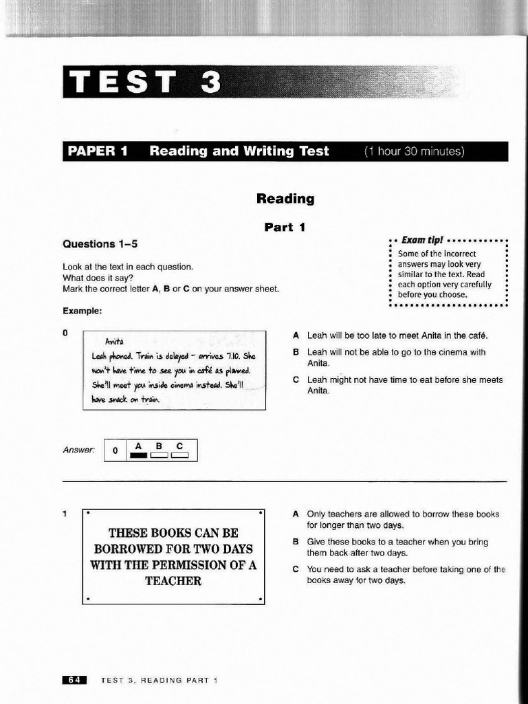 Longman - PET Practice Tests Plus 2 - Test 3 Reading | PDF
