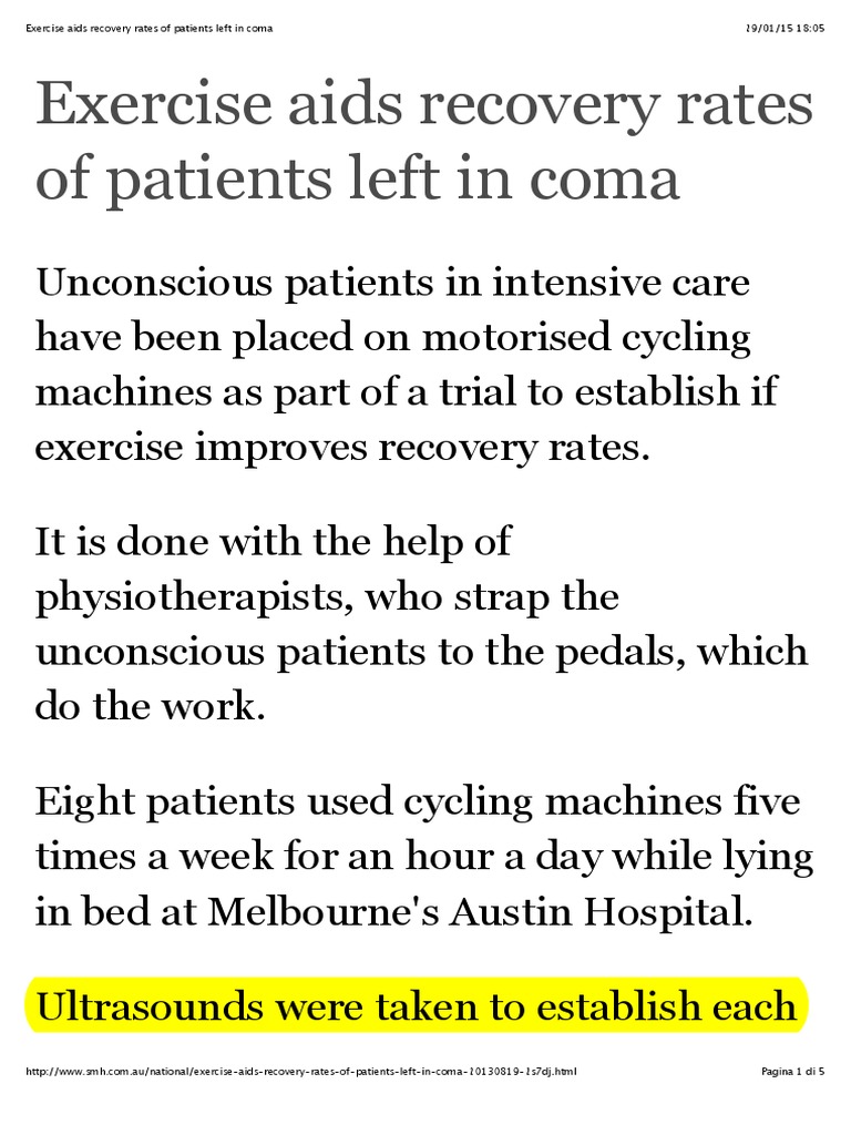 Exercise Aids Recovery Rates of Patients Left in Coma | PDF | Coma ...