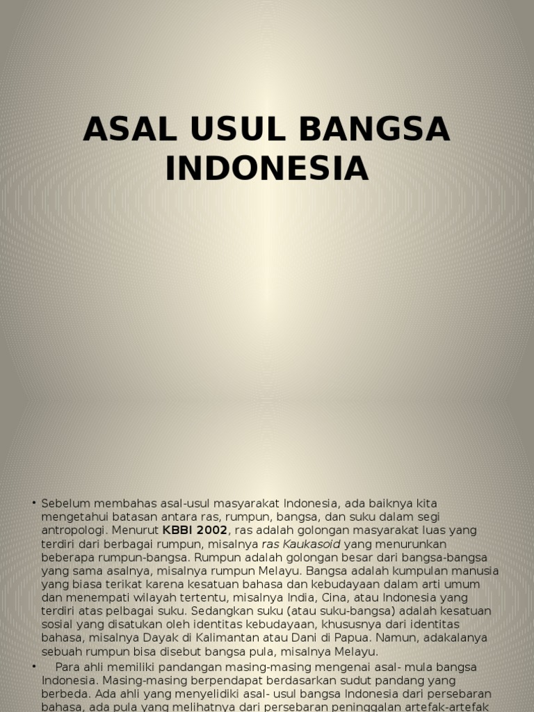Asal Usul Bangsa Indonesia