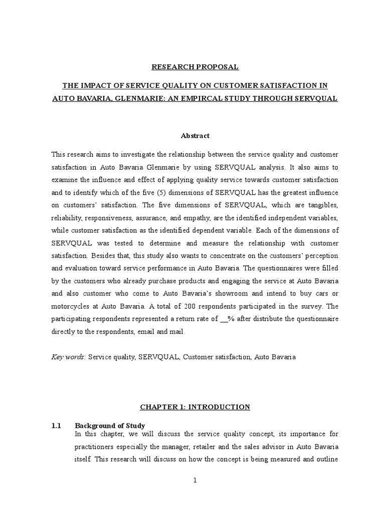 Research proposal on service quality of good
