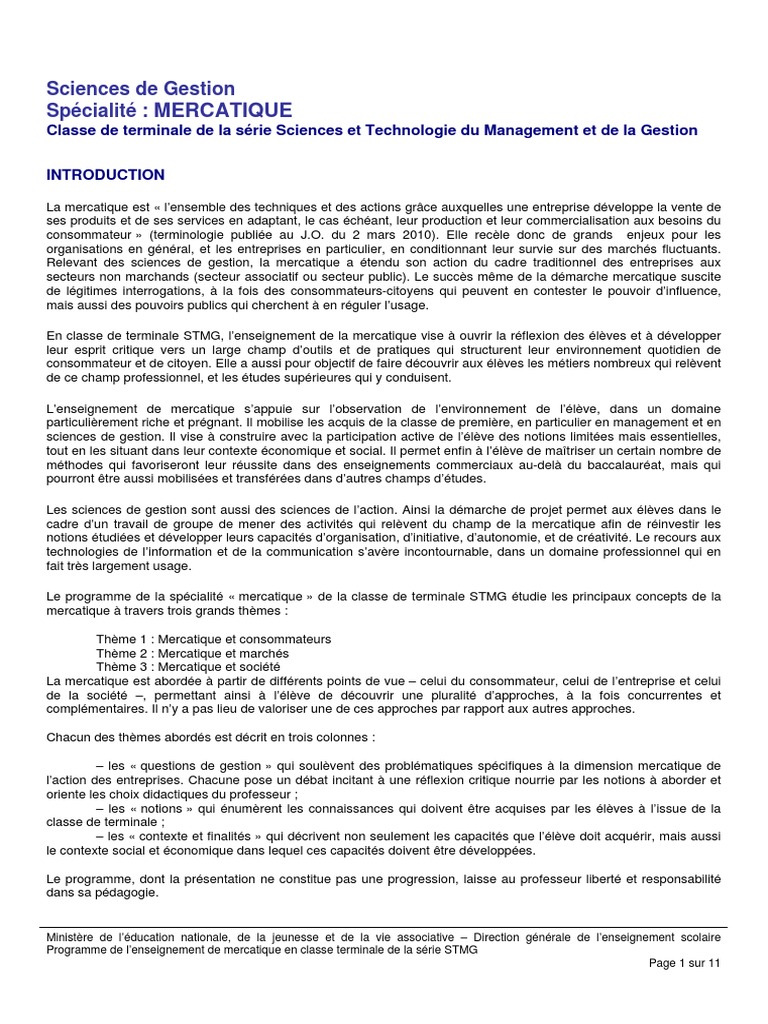 Question De Gestion Terminale Stmg Exemple 7 STMG Mercatique | PDF | Commercialisation | Développement durable