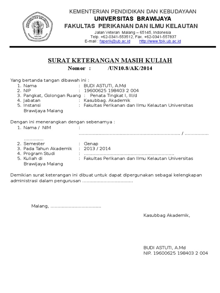 Surat Keterangan Masih Kuliah Umum