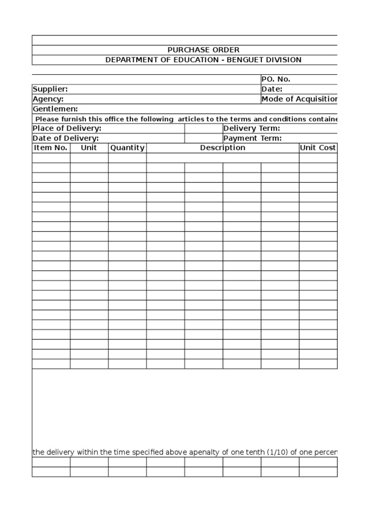 Purchase Order for Education Supplies | PDF