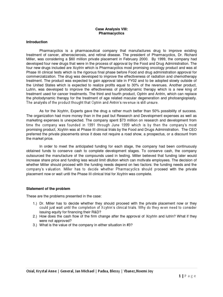 Pharmacyclics Final Case study Net Present Value Pharmaceutical Drug