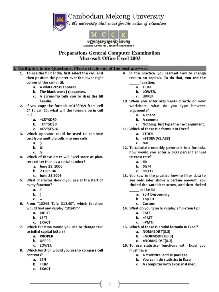 Excel 2003 Exam Prep Guide | PDF | Microsoft Excel | Computer Keyboard, image size:768x1024