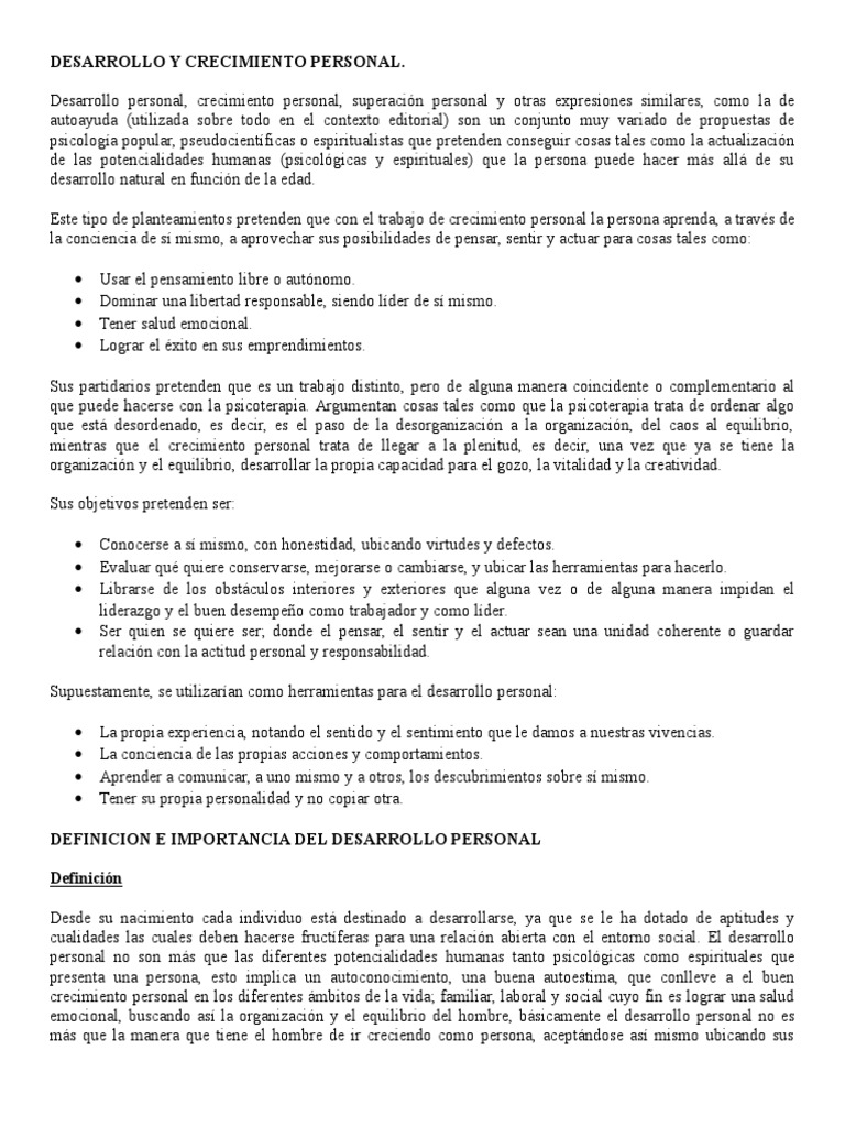 Desarrollo y Crecimiento Personal | PDF | Desarrollo Humano (Humanidad ...