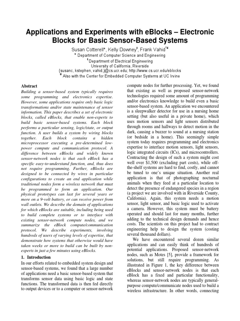 eBlocks: Simplifying Sensor Systems | PDF | Switch | Embedded System