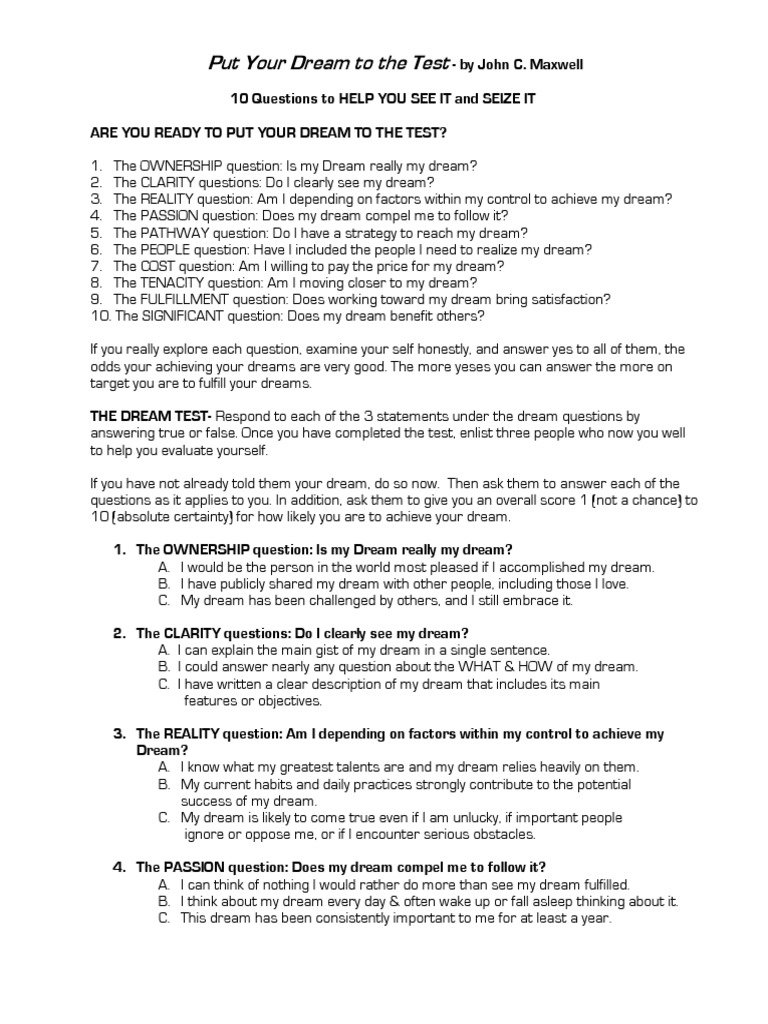 Dream Test 111 Dream Psychological Concepts