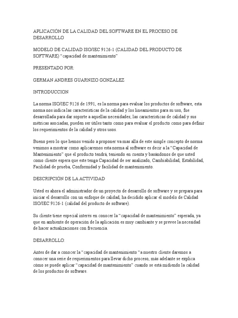 Aplicación de La Calidad Del Software en El Proceso de Desarrollo | PDF ...