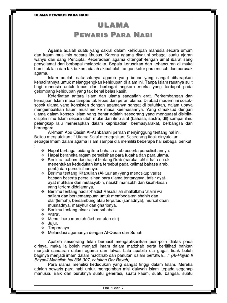 Ulama Pewaris Para Nabi Pdf