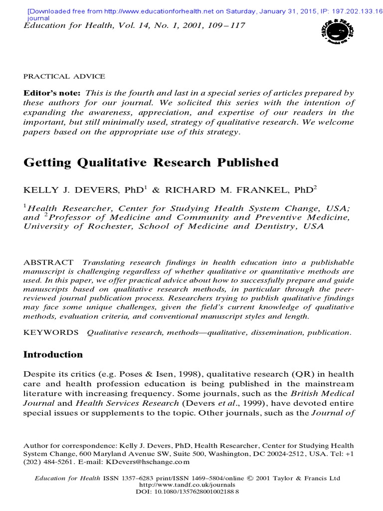 Getting Qualitative Research Published PDF Academic Journal