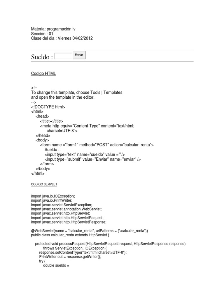 HTML Form and Servlet for Salary Calculation | PDF | Business | Computers