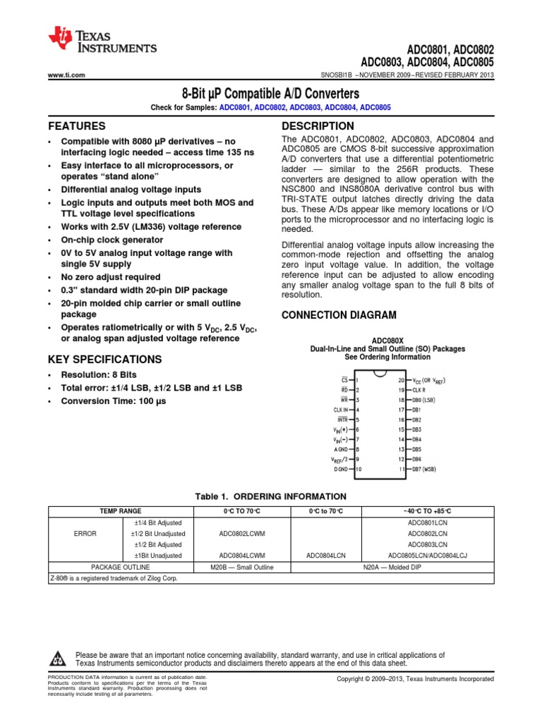 Adc0804 Data Sheet PDF Analog To Digital Converter Capacitor