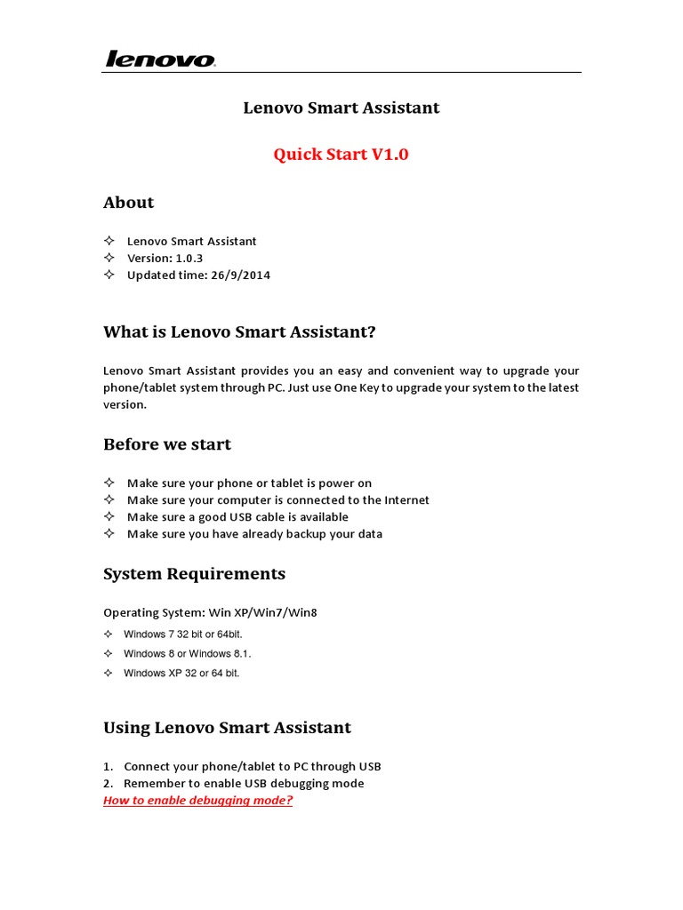 Lenovo Smart Assistant Quick Start Guide | PDF | Computers | Technology ...