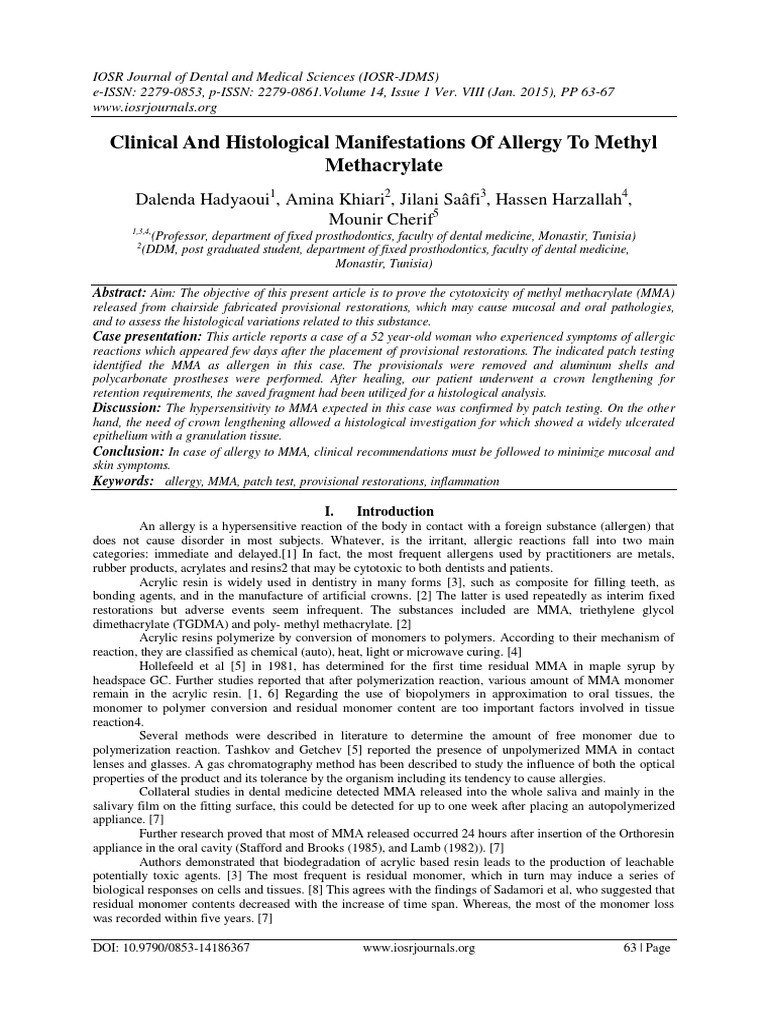 Clinical And Histological Manifestations Of Allergy To Methyl