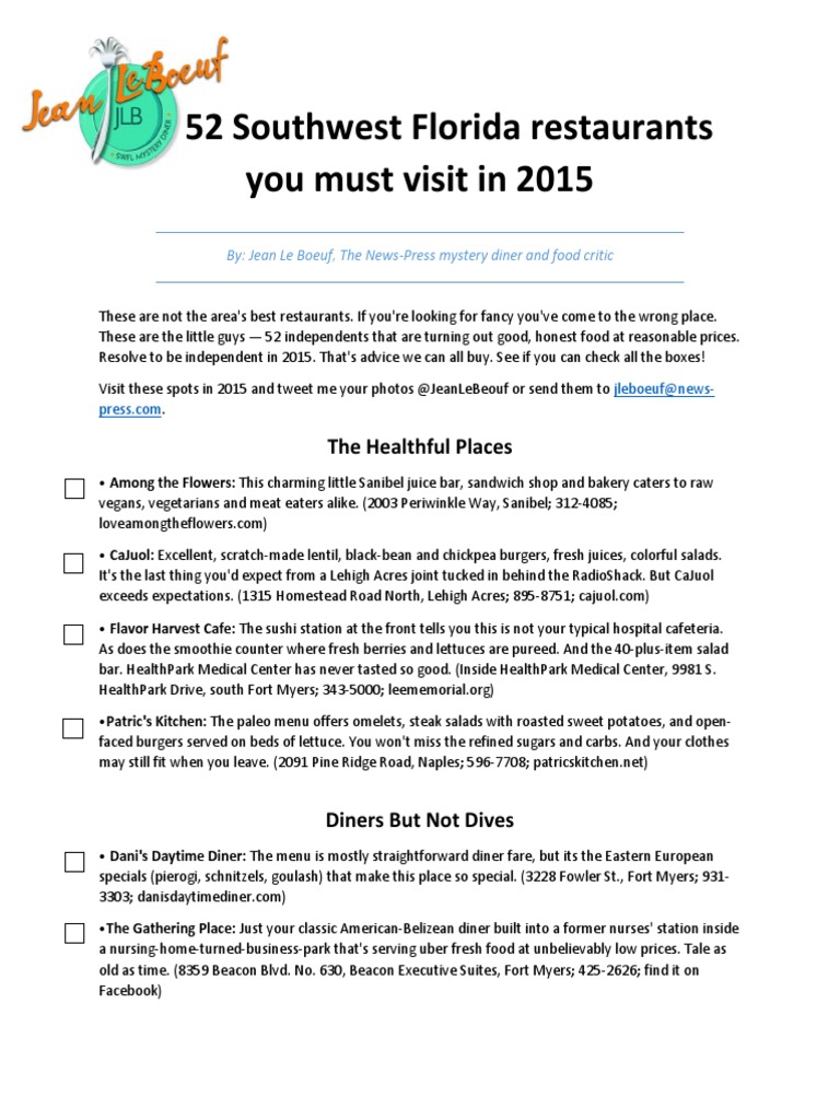 52 SWFL Restaurants You Must Visit in 2015 | PDF | Taco | Diner