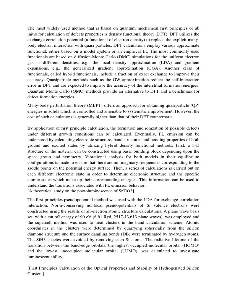 Quantum Mechanical Methods for Defect Analysis | PDF | Density ...