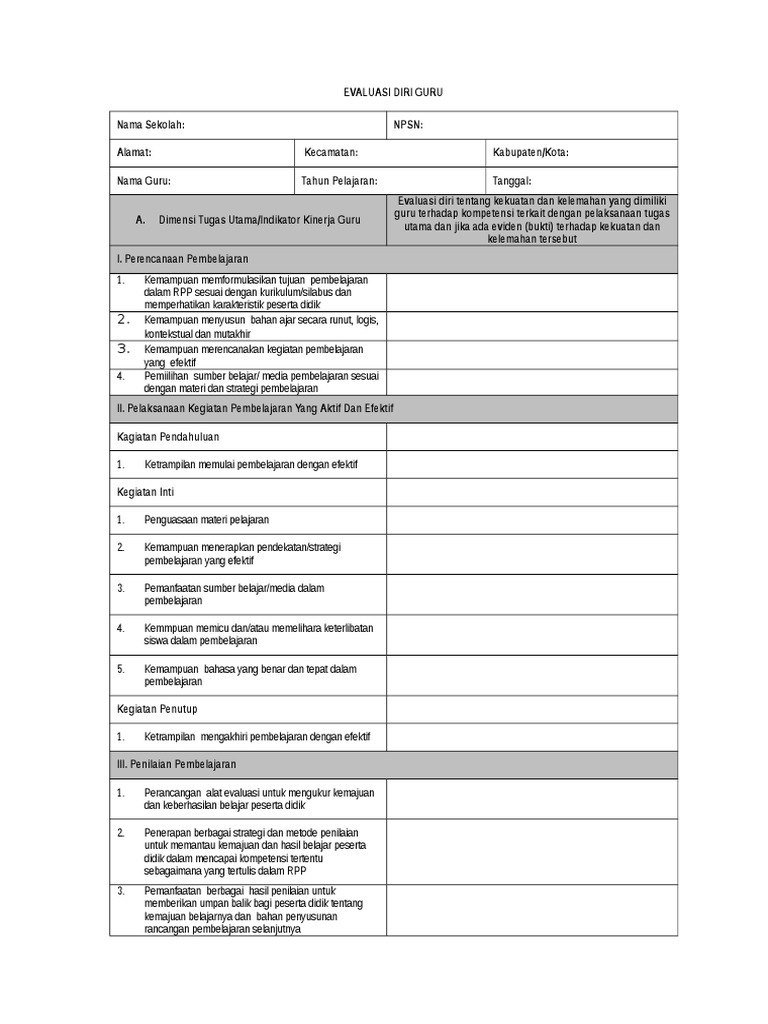 Evaluasi Diri Guru | PDF | Karier & Perkembangan