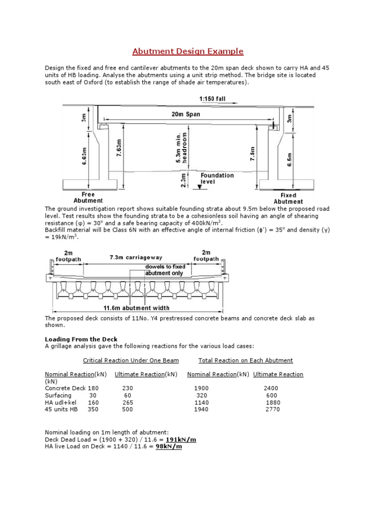 Bridge Abutment Design Example | PDF | Bearing (Mechanical) | Bending