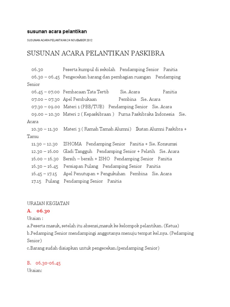 Contoh Susunan Acara Pelantikan