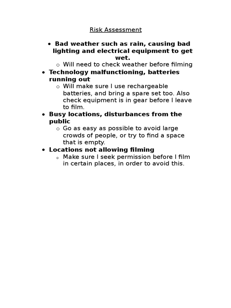 Filming Risk Assessment Guide | PDF