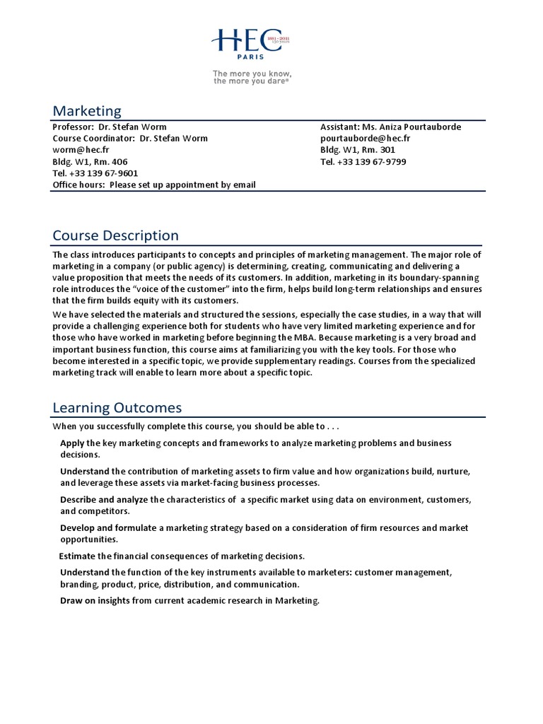 Marketing Management Course Overview | PDF | Strategic Management ...