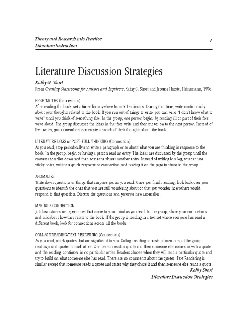 ShortLiterature Discussion Strategies Conversation Books