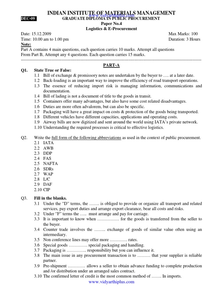 Logistics & E-Procurement Exam | PDF | Global Business Organization ...