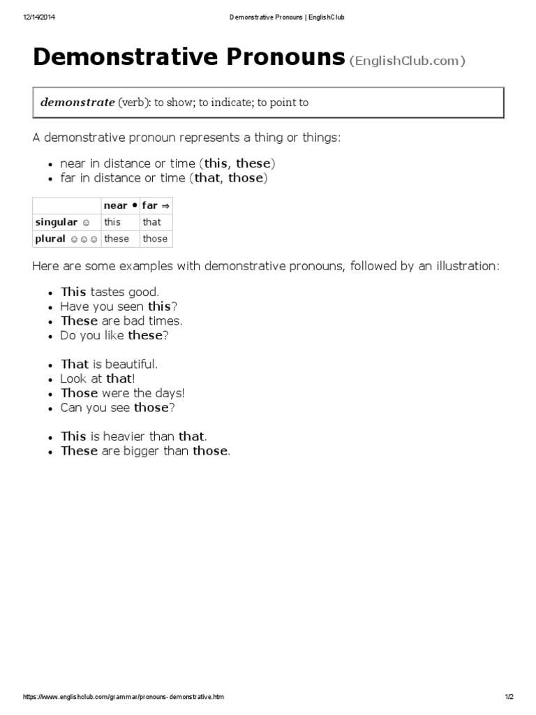 Understanding Demonstrative Pronouns | PDF | Language Arts & Discipline ...