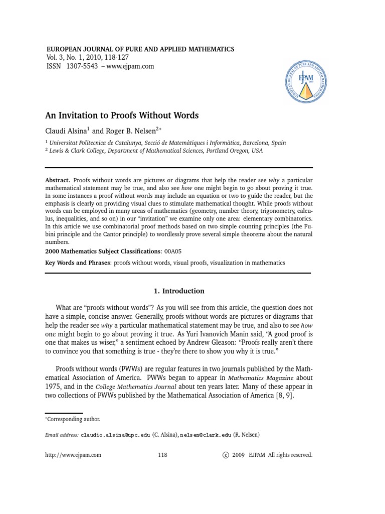 An Invitation To Proofs Without Words - Roger B. Nelsen PDF | PDF ...