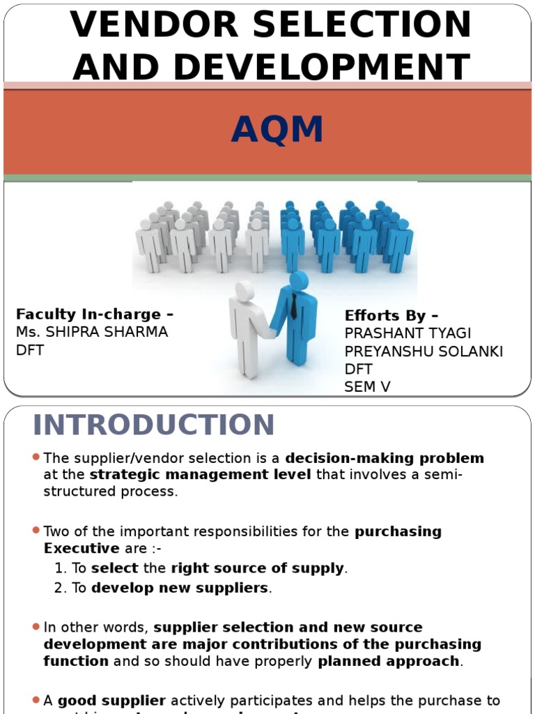 Vendor Selection and Development Process | PDF | Supply Chain | Procurement