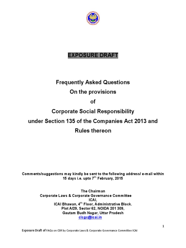 FAQs on CSR under Companies Act 2013 | PDF | Corporate Social ...