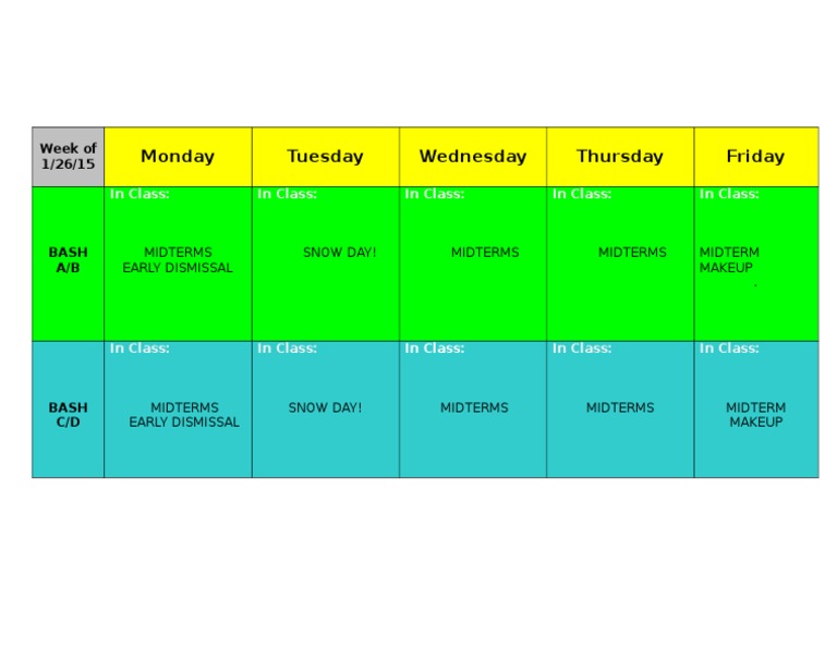 Midterm Schedule for Week of 1/26/15 | PDF