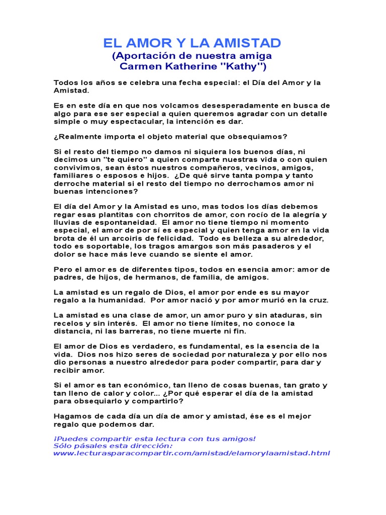 Reflexiones sobre Amor y Amistad | PDF