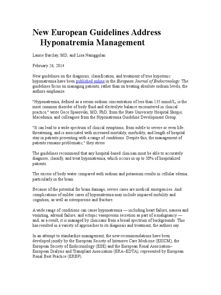 New European Guidelines Address Hyponatremia Management | PDF ...