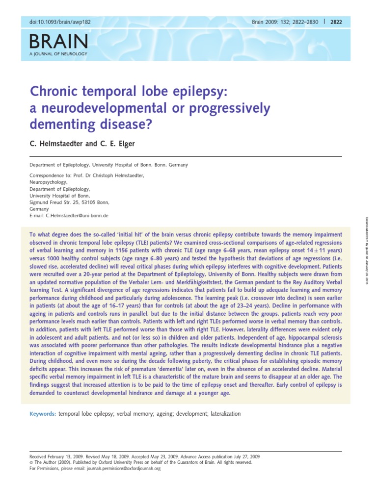 Brain: Chronic Temporal Lobe Epilepsy: A Neurodevelopmental or ...