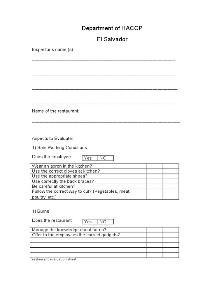 Restaurant Safety Audit Guide | PDF