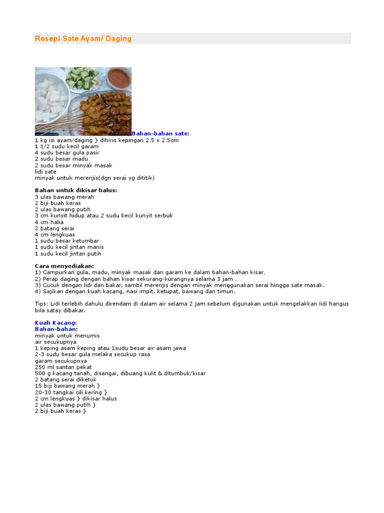 Resepi Sate Ayam Pdf