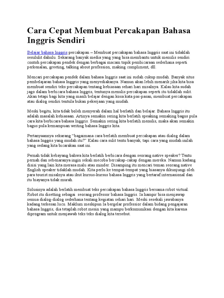 Cara Cepat Membuat Percakapan Bahasa Inggris Sendiri Pdf