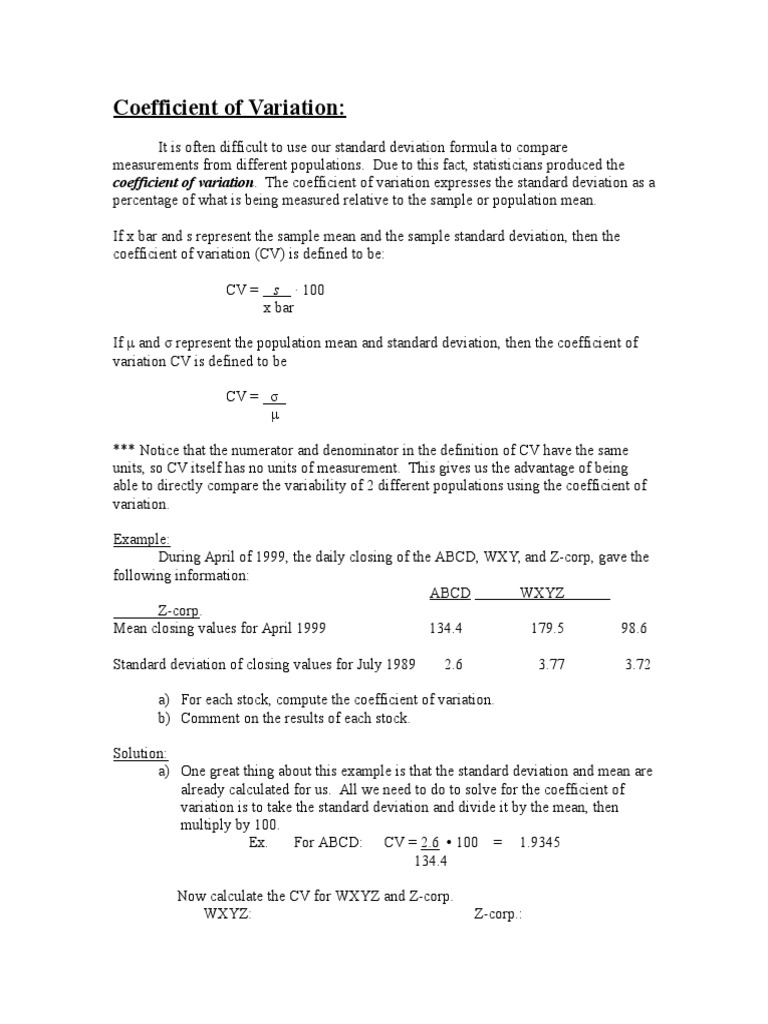 Coefficient Of Variation Formula